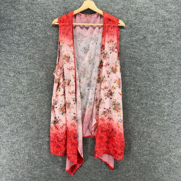 Unbranded Top Women 2X Plus Pink Floral Open Front Sleeveless Wide Strap Casual - Picture 1 of 6